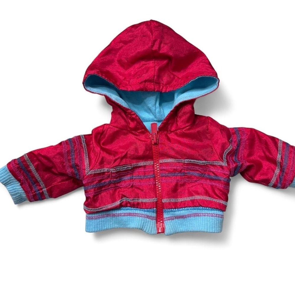 American Girl Doll Red Hooded Jacket Pink Blue Zip Hoodie Outfit 18 Inch Doll